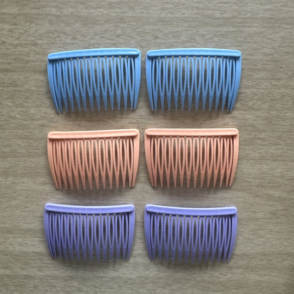 Goody Set Of 6 Vintage Plastic Side Hair Combs Blue Purple Teal Peach 1980s USA